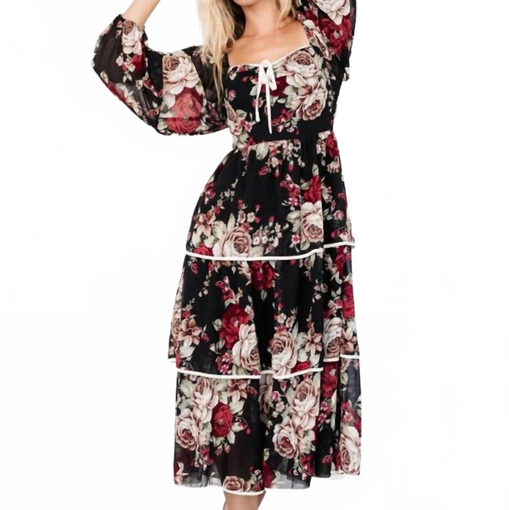 Baltic Born Floral Black and Red Dress